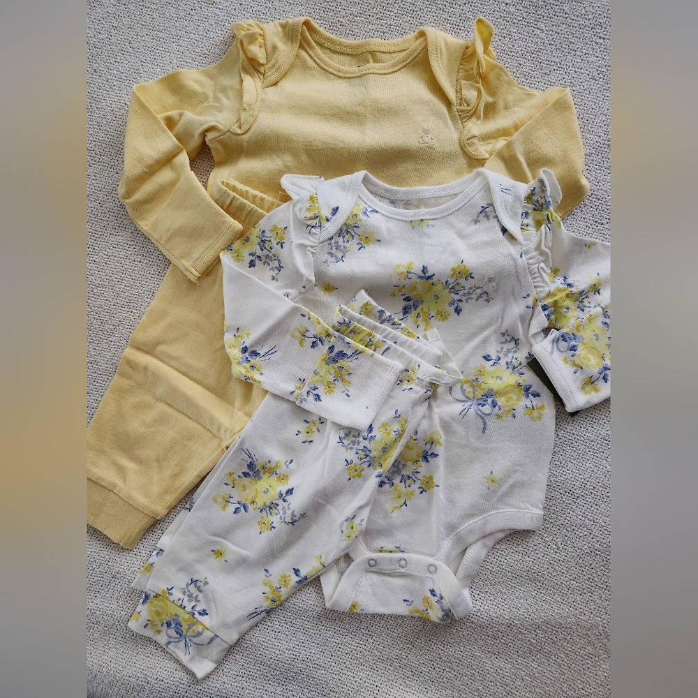 2 GAP Baby Outfit Sets in Soft Yellow/Yellow Floral